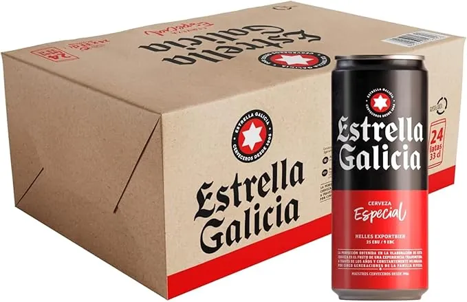Estrella Galicia Especial - Cerveza Lager Especial, Pack de 24 Latas x 33 cl, Sabor Ligero y Amargo, Aroma a Lúpulo, 5,5% Volumen de Alcohol