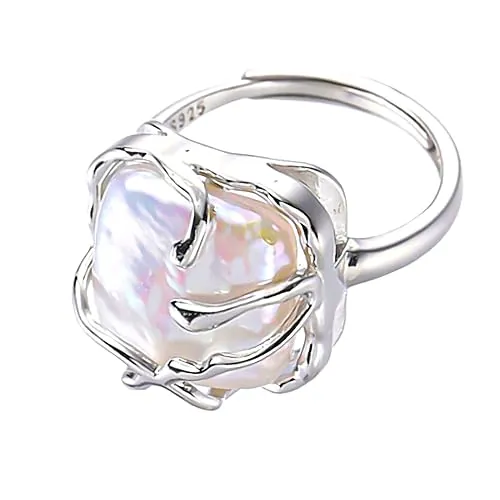 Kinretixia® - Anillo de plata de ley 925 con perlas irregulares para mujer, anillo barroco con encanto, anillo moderno, ideal para aniversarios, L