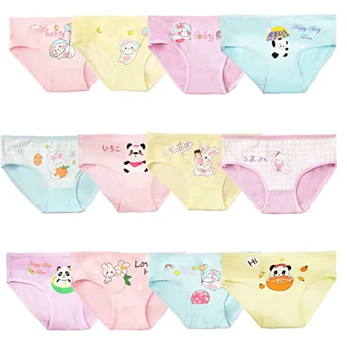 JackLoveBriefs Bragas para niña Paquete de 12 algodón Calzoncillos para Niñas (2-3 años) Multicolor，Talla：S