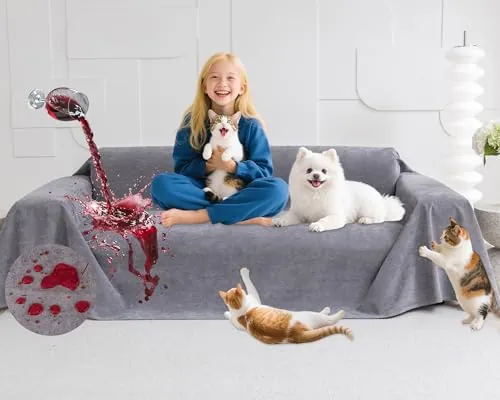 Loiion Fundas Sofa Antipelos Mascotas, Funda de Sofa 3 Plazas, Protector de Muebles para Perros, Protector Sofa para Gatos Arañazo y Perros Mascotas, Antideslizante Antimanchas Gris, 380x180cm