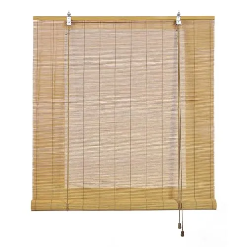 Estor Enrollable de Bambú Natural Premium de Estilo Rústico, Protección Solar y Oscurecimiento, Resistente al Agua, Persiana de Bambú para Puertas y Ventanas STORESBASIC Color Natural 90x175