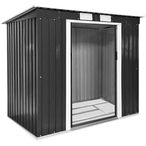 tectake® Cobertizo Jardín Metálico, Caseta Jardin Exterior, Almacenaje Herramientas Jardín, Bicicletas, Armario Jardin Exterior Metálico, Puerta Corredera, Seguridad Candado - Gris/Blanco