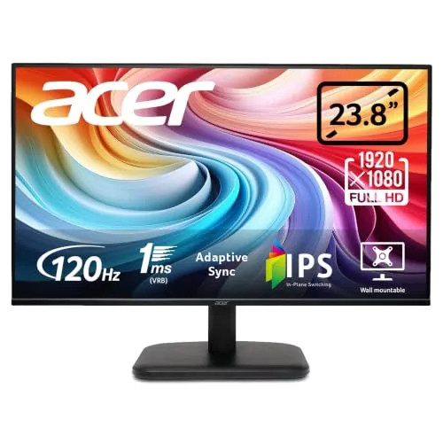 Acer EK241YGBIF, Monitor 23,8" Full HD 120 Hz (1920x1080, 16:9, 250 Nits, Tiempo de Respuesta 1 m/s (VRB), 1xVGA/1xHDMI 1.4) , Monitor PC, Color Negro