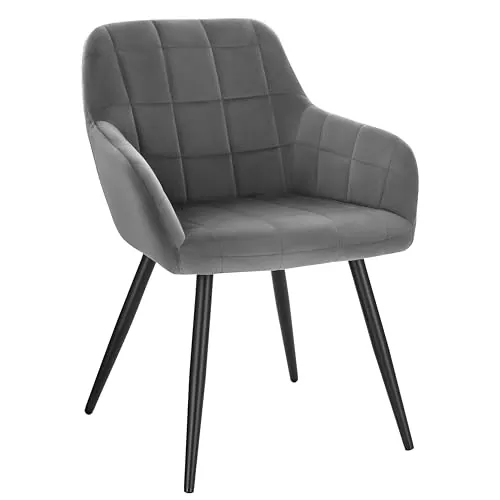 WOLTU 1 x Silla de Comedor Nordica Estilo Vintage, con Reposabrazos Tapizada en Terciopelo, Estructura de Metal, Gris Oscuro BH93dgr-1