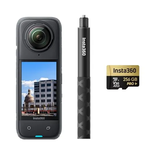 Insta360 X4 Paquete de construcción Selfie Stick - Cámara de construcción de 360°, vídeo HDR de 360° en 8K a 30 fps, Fotos de 72 MP, timelapses en 11K, Compatible con DroneDeploy, OpenSpace