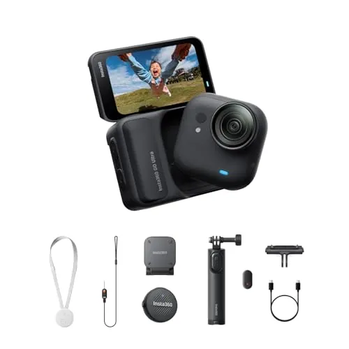 Insta360 GO Ultra Paquete vlogger Negro medianoche-Pequeña cámara 4K manos libres, ligera y portable, excelencia con poca luz, montaje polivalente, FlowState, 200 min de batería, impermeable 10 metros