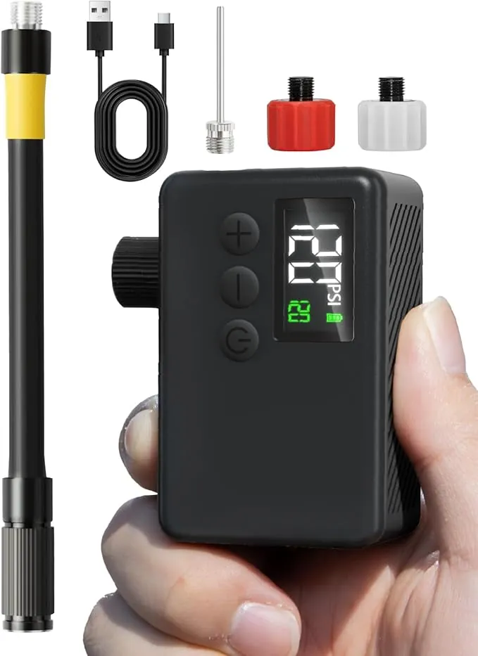 GPUTEK Bomba De Bicicleta Eléctrica, Bomba De Aire Portátil De Alta Presión De 120 PSI para Bicicletas Pequeñas con Medidor Digital para Válvulas Presta Y Schrader De Bicicletas De Carretera