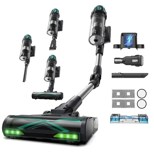 Vexilar V15Max Aspiradora sin Cable 65KPa Potente Succión, Aspirador Escoba sin Cable Antienredos, 60 Minutos de Duración, con Fregado, Aspiradora para Suelos/Alfombras/Coche/Pelo de Mascotas