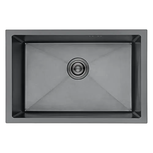Ibergrif M87044B Fregadero Cocina 70 x 44 cm, Fregadero Bajo Encimera o Sobre Encimera con Filtro de Drenaje, Acero Inoxidable, Gris Oscuro
