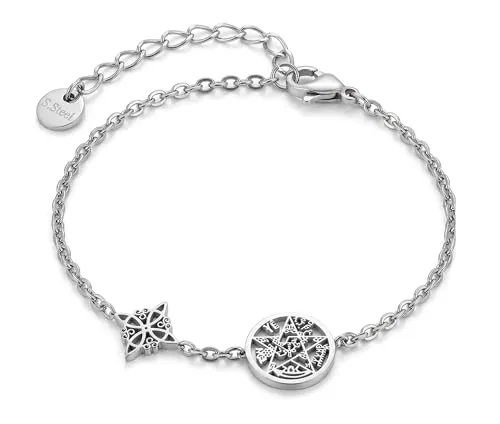 Only faith Pulsera Nudo de Bruja para Mujer Acero inoxidable Amuleto y Protección (Nudo de bruja y Tetragramatón Plateado)