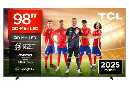 TCL 98Q6C Televisor 98 Pulgadas QD-Mini LED 4K Smart TV, 1000 nits, 144Hz Motion Clarity Pro, Onkyo 2.1, Game Master, FreeSync, Google TV, Dolby Vision IQ y Atmos