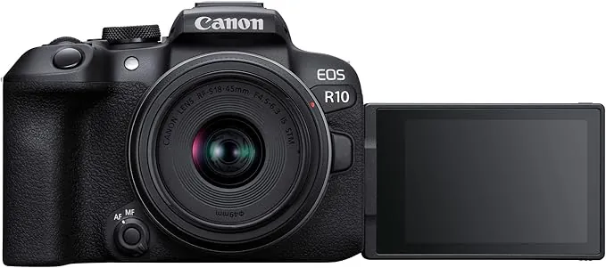 CANON EOS R10 Cámara Mirrorless + Objetivo RF-S 18-45 mm F4.5-6.3 IS STM, Cámara Evil APS-C (24,2 MP) -4 EV, Vídeo 4K 60 fps, Dual Pixel CMOS AF II, Pantalla Táctil de Ángulo Variable, Negro