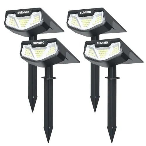 SUNNMO Luces Solares LED Exterior Jardin, 4 Piezas Focos LED Exterior Solares Jardin Potentes 32LED 3 Modos de Luz, Impermeable IP65 Lamparas Solares Lampara Foco Luz Solar Exterior Jardin Luz Fría
