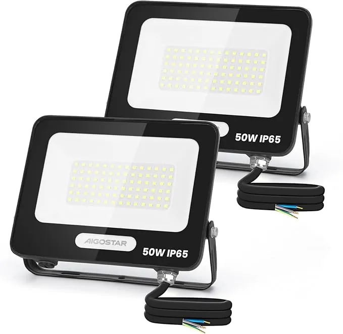 Aigostar Foco LED Exterior 50w 4500LM, Focos Proyectore LED Exterior Impermeable IP65, 84 LEDs, 6500K Blanco Frío para Garaje,Jardín,Patio,Parque. 2 Piezas