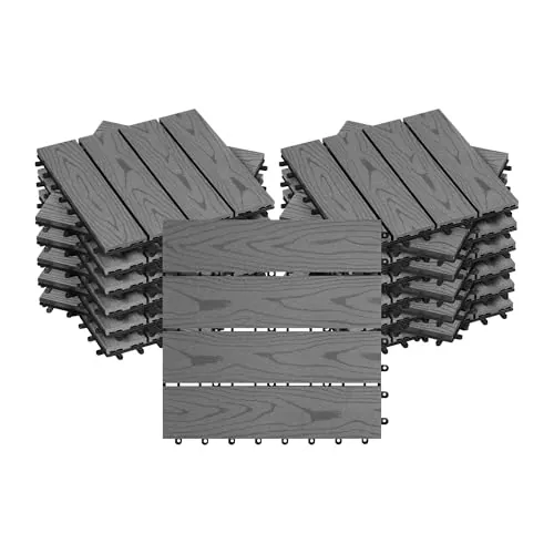 WOLTU Suelo de WPC Set de 22 Baldosas de Madera Exterior para Porche Patios Jardin, 30 x 30 cm 2m² Suelo de Exterior Compuesta Azulejos para Terraza, Jardin Gris Claro