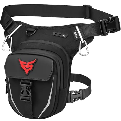 Eshow Pernera Moto Ampliable, Riñoneras con Correas Ajustables para Hombre y Mujer, Bolsa Pierna para Motocicleta Ciclismo Viajes Senderismo Deporte Negro