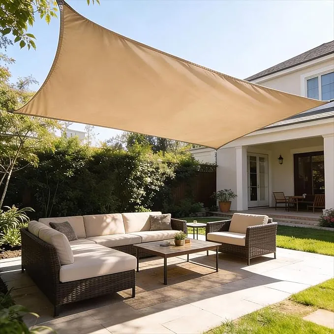 HAIKUS Toldo Vela de Sombra Exterior Rectangular 3x4m Protección UV PES Impermeable, Lona Sombra para Terraza Jardín - Arena