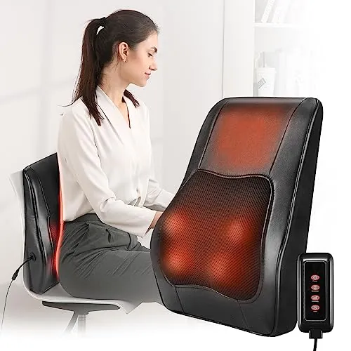 Careboda Masajeador Espalda con Calor, 3 Velocidades Eléctrico Shiatsu Almohada Masaje Cervical, Cojin Masajeador Cuello y Hombros para Hogar Oficina, de Tejido Profundo Función de Calefacción