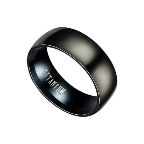 MAGIIE Hombre Anillo de Acero Inoxidable,TITANIUM Anillos 8MM Anillo Negro,Boda Anillo Compromiso Vintage para Hombre (Negro, 22)