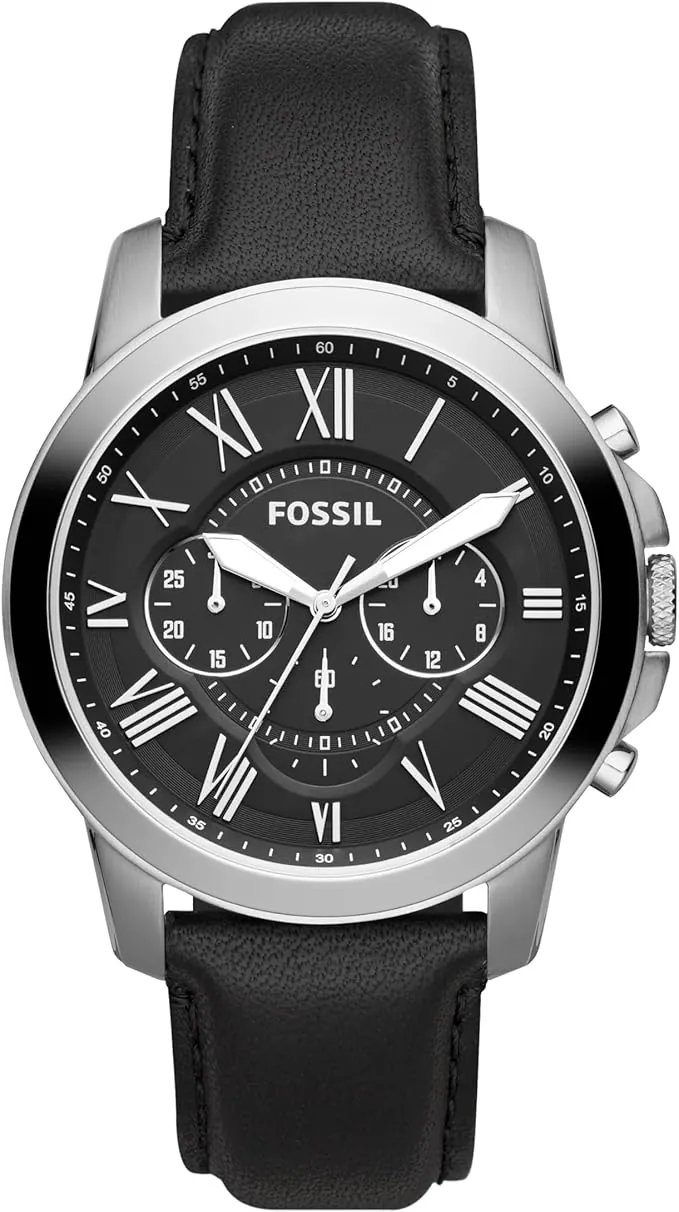 Fossil Grant Reloj para Hombre, Movimiento cronógrafo de Cuarzo con Correa de Piel y Acero Inoxidable
