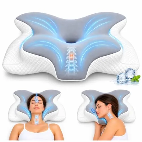MeraPrime® Almohada Cervicales y Cuello | Almohada Cervical Ergonómica Viscoelástica | Almohada Japonesa Mariposa Doble Altura | Almohadas Cervicales para Dormir de Lado y Boca Arriba | Cojin Cervical