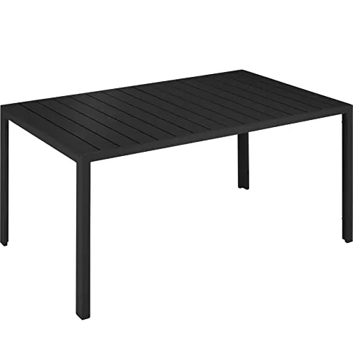 tectake® Mesa Jardín Exterior de Aluminio 150x90x74,5cm, Mesa Terraza, Patas Ajustables y Topes, Mueble Jardín Resistente a Intemperie, Fácil Montaje - Negro/Negro