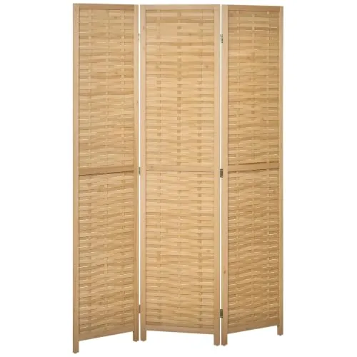HOMCOM Biombo de 3 Paneles Divisor de Habitación 120x1,8x170 cm Natural