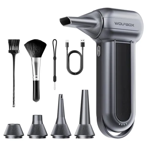 WOLFBOX MF100 plumero eléctrico de aire-150000RPM Super Power inalámbrico plumero de aire, motor sin escobillas recargable, 3-Gear ajustable soplador de polvo para el ordenador, teclado, casa y coche