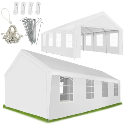 tectake® Carpa para Exteriores Impermeable, Carpa 800x400x310 cms, Pérgola de Jardín Resistente Rayos UV, Cenador para Jardín con Estructura de Acero y Montaje por Sistema de Clic - Blanco