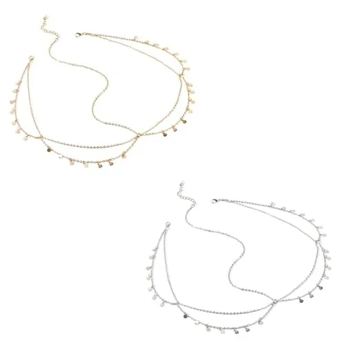 TRKETK 2 Piezas Cadena para la Cabeza de oro para Mujer Cadena de Cabeza Vintage con Lentejuelas Accesorios para el Cabello Festival Diadema Para Mujeres y Niñas Boda Novia Festival Disfraz