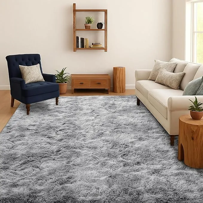 SOANNY Alfombra de Pelo Largo para Salón, Lavable Antideslizante y Suave, Gran Diseño Tie-Dye Shaggy para Dormitorio y Habitación Infantil, Tapete para Cama, 240x300 cm, Gris Claro