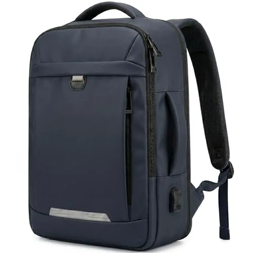EDIESI, Mochila Viaje Cabina Avion 40x30x20, Equipaje de Mano Expandible Repelente al Agua con USB, Compartimento para Portátil 15,6”, Bolsa Compacta para Vuelos (Azul Marino)
