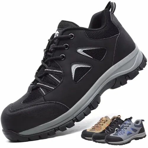Zapatos de Seguridad Hombre Mujer Calzado de Trabajo Ligeros Antideslizante Zapatillas de Seguridad con Punta de Acero Negro 42
