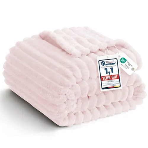 WAVVE Manta Suave y Esponjosa, Manta de Cordón Gruesa, Manta Franela para Sofá Suave Cálida, Transpirable, 130 x 150 cm, Rosa