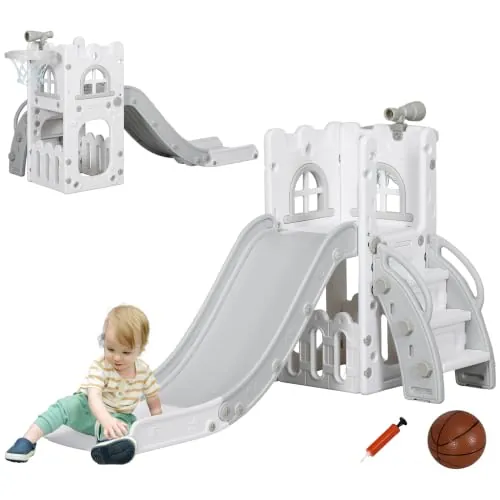 AIYAPLAY Tobogán Infantil 5 en 1 Niños 1-3 Años Telescopio Blanco y Gris