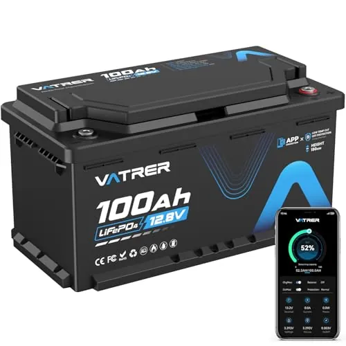 VATRER POWER Batería LiFePO4 12,8V 100Ah DIN H8/L5 Bluetooth