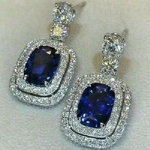 Pendientes de gota de circonita cúbica azul noble para mujer, creativos, encantadores, joyería de boda, 3 cm, Latón, Circonia cúbica