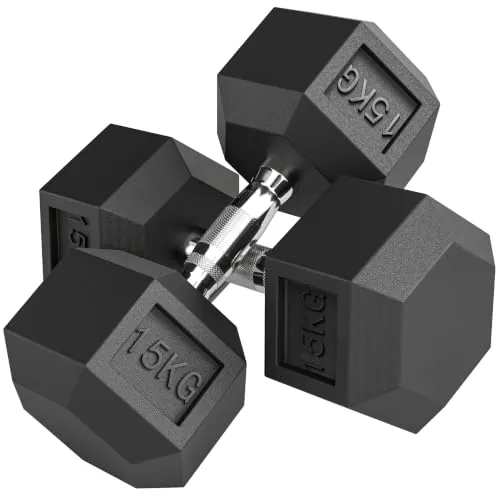 HOMCOM Juego de Mancuernas Hexagonales 2 x 15 kg para Casa Negro y Plata