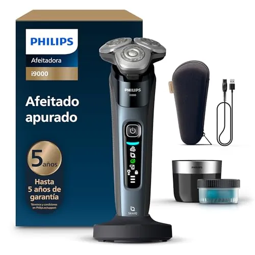 Philips i9000, Afeitadora Eléctrica Hombre, Máquina de Afeitar Barba en Seco y Húmedo, Tecnología SkinIQ, Base de Carga, Recargable, Estuche de Viaje, Centro de limpieza, X9001/30