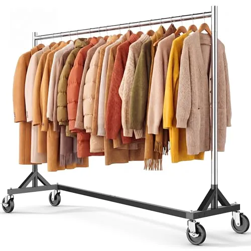 HOKEEPER Burro de Ropa Comercial Resistente, Perchero con Base en Z y Ruedas, 181kg, Altura Ajustable para Tiendas, Boutiques, Dormitorio y Mercados, Plateado