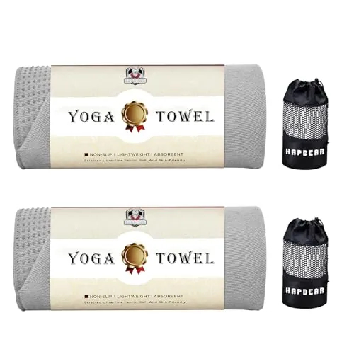 HAPBEAR Paquete de 2 Toalla de Yoga Antideslizante 183x62cm | Microfibra Supeabsorbente y Suave, Ideal para Yoga Caliente, Pilates y Ejercicio Fitness