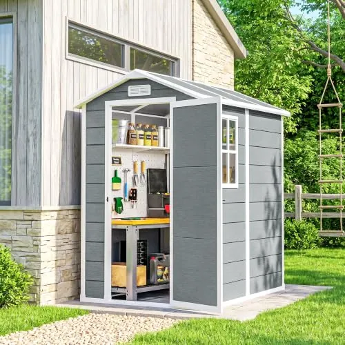 Outsunny Caseta de Jardín Exterior con Suelo 2,1 m² 131x186x198 cm Gris