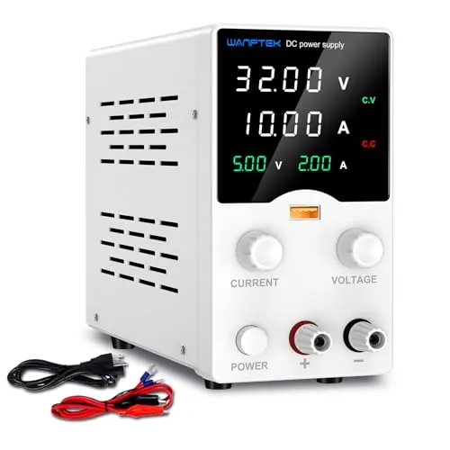 WANPTEK POWER Fuente de Alimentacion Regulable 30V 10A Fuente de Alimentación Laboratorio con Mando Codificador, Fuente de Alimentación Ajustable con Carga Rápida USB/Pantalla LED de 4 dígitos