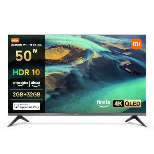 XIAOMI TV F Pro 50, 50 Pulgadas (127 cm), 4K UHD QLED, Smart TV, Fire OS8, Control por Voz Alexa, HDR10, Modo Game Boost 120Hz, MEMC, 2GB+32GB, Compatible con Apple AirPlay
