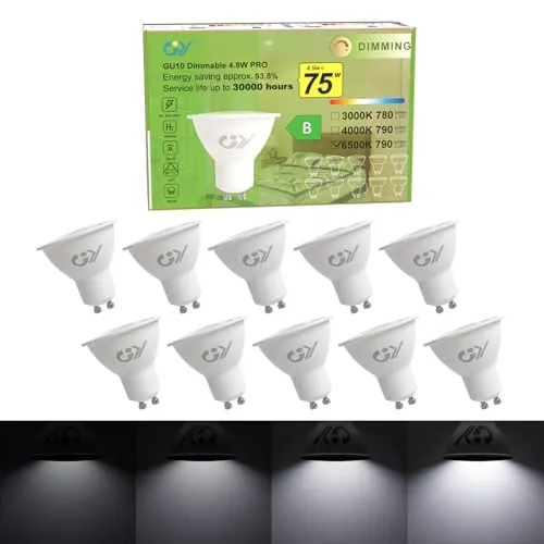 GY Bombilla LED GU10 Regulable 4.9W 790LM, 6500K Blanco Frío, 110° Ángulo de Haz, Ahorro de Energía, Protección Ocular, Bombilla GU10 LED Dimmable, 10 Unidad (Paquete de 1)