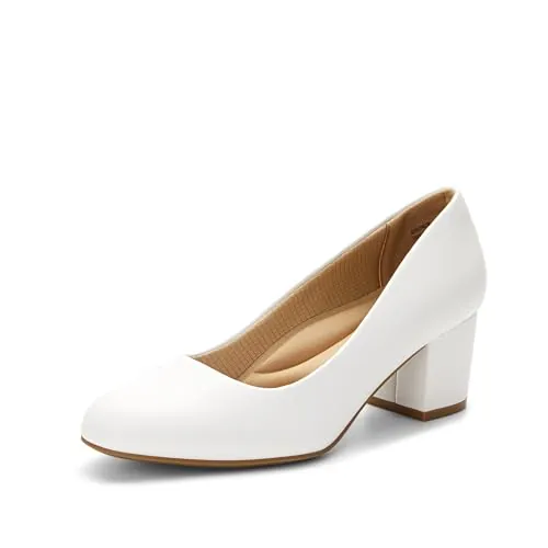 DREAM PAIRS Zapatos Tacón Bajo Mujer,Blanco-PU,41