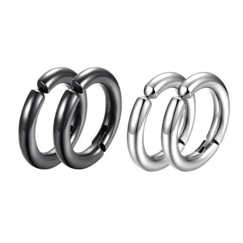 2 Pares Falsos Pendientes Clip de Piercing Acero Inoxidable Hombre Pendientes Clip Pendiente Mujer Pendientes Sin Agujero Pendiente Unisex Mujeres Hombres Pendientes 10mm