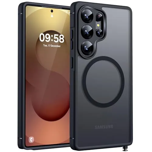 TOCOL Funda para Samsung Galaxy S25 Ultra Magnética, [Protección Completa de Cámara] [Protección Militar contra Caídas] Cubierta Trasera Mate para S25 Ultra, Titán Negro
