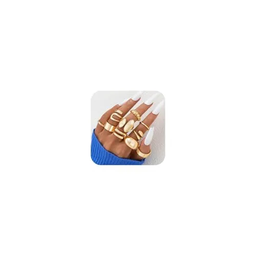 FloralGrace Juego de 10 Anillos Dorados para Mujeres, Anillos Dorados de 18K Apilables y Gruesos, Anillo de Declaración para Mujeres