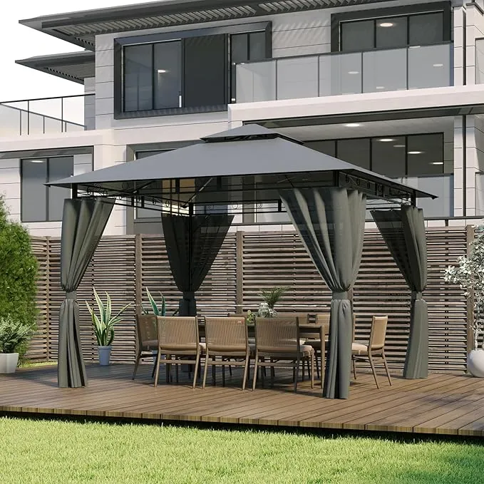 Devoko Cenadores para Jardin 3x3,Impermeable Cenador 3x3,Resistente Cenador al Aire Libre,Marco de Metal con Mosquitero Cenador,Gris